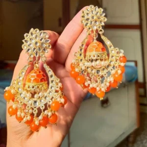 Gold Plated Jhumki Earrings Orange