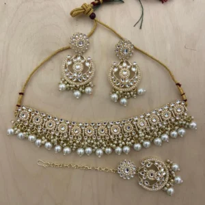 Kundan Choker Necklace Set White