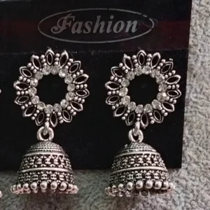 Oxidised Plated Jhumki Earrings