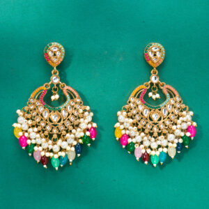 Indo Western Pearl Earring With Mehndi Plating