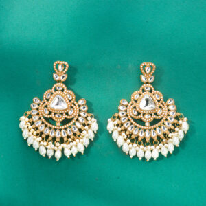 Indo Western Moti Earring With Mehndi Plating