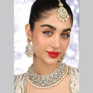 Kundan And Pearl Necklace Set White - Image 1