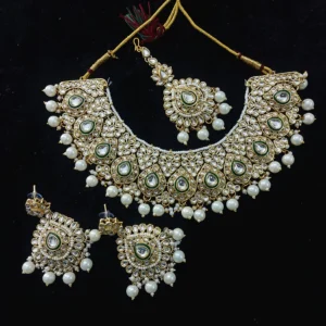 Kundan And Pearl Necklace Set White - Image 3