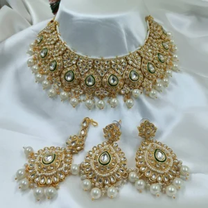 Kundan And Pearl Necklace Set White - Image 2