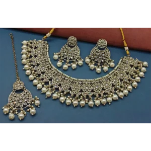 Crystal Stone Pearl And Beads Necklace Set White
