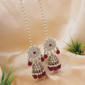 Traditional Kundan & Pearl Jhumka Earrings With Pearl Earchain For Women