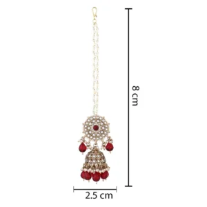 Traditional Kundan & Pearl Jhumka Earrings With Pearl Earchain For Women - Image 2
