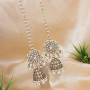 Kundan & Pearl Jhumka Earrings With Pearl Earchain For Women