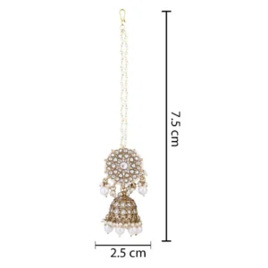 Kundan & Pearl Jhumka Earrings With Pearl Earchain For Women - Image 2