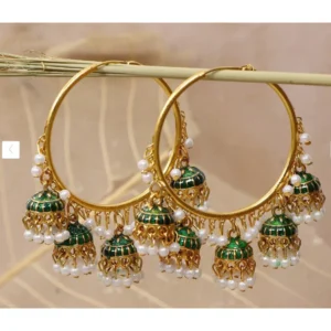Gold Plated Jhumki Earrings Green