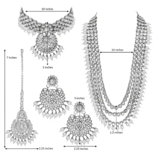 18K Silver Plated Kundan & Pearl Studded Bridal Choker Necklace Jewellery Set With Earrings & Maang Tikka - Image 3