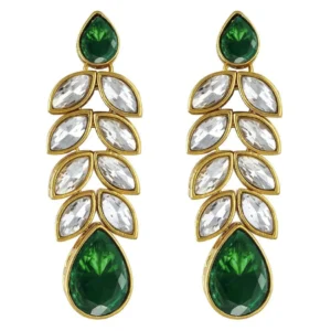 Green Stone Studded Necklace Jewellery Set with Dangle Earrings - Image 4