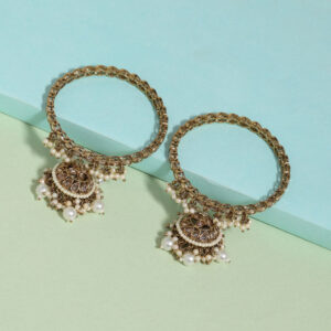 Gold Color Pair Of Cubic Zirconia Bangle Size: 2.8 - Image 2