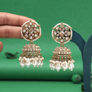 Gold Color Pearl Kundan Earrings