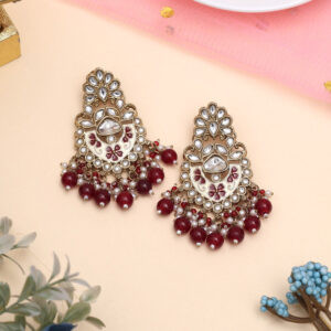 Maroon Color Meena Work Kundan Earrings