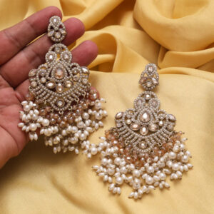 Gold Color Pearl Kundan Earrings