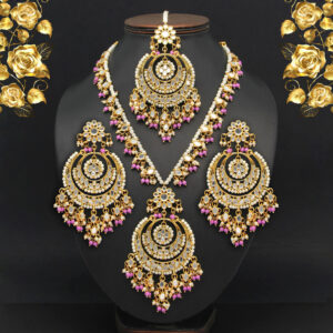 Purple Color Kundan Mirror Necklaces Set - Image 2