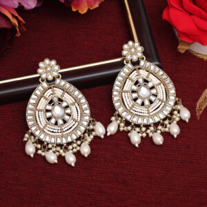 White Color Pear shaped Kundan Earrings