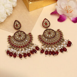 Maroon Color Kundan Pakistani Earrings