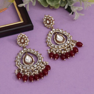 Maroon Color Kundan Earrings