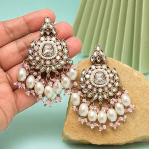 Pink Color Kundan Earrings