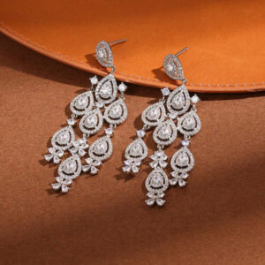 White gold plated long Cubic Zirconia Earrings - Image 2