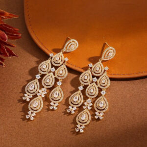 Yellow gold plated long Cubic Zirconia Earrings