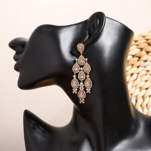 Yellow gold plated long Cubic Zirconia Earrings - Image 2
