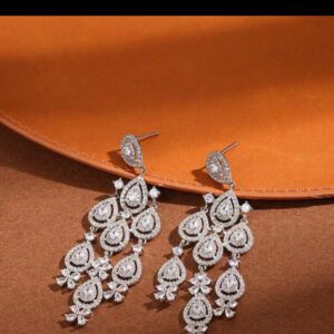 White gold plated long Cubic Zirconia Earrings - Image 3