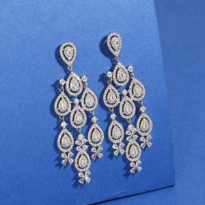 White gold plated long Cubic Zirconia Earrings