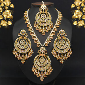 Peach Color Kundan Mirror Necklaces Set - Image 1