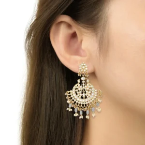Kundan & Pearl Chandbali Earrings with Maang Tikka Set - Image 2