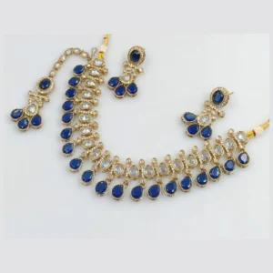 Crystal Stone And Pearls Necklace Set Blue