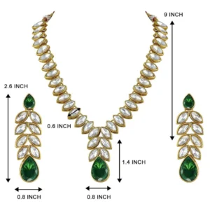 Green Stone Studded Necklace Jewellery Set with Dangle Earrings - Image 3
