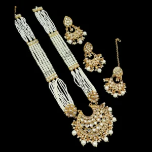 Kundan Stone And Pearls Long Necklace Set