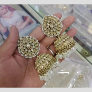 Crystal Stone And Pearls Jhumki