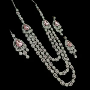 Cubic Zirconia Necklace Set Pink