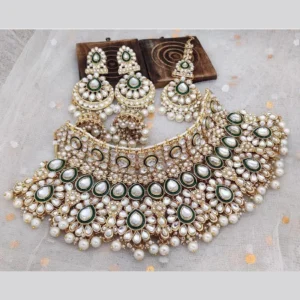 Bridal Gold Plated Kundan Stone And Beads Choker Necklace Set